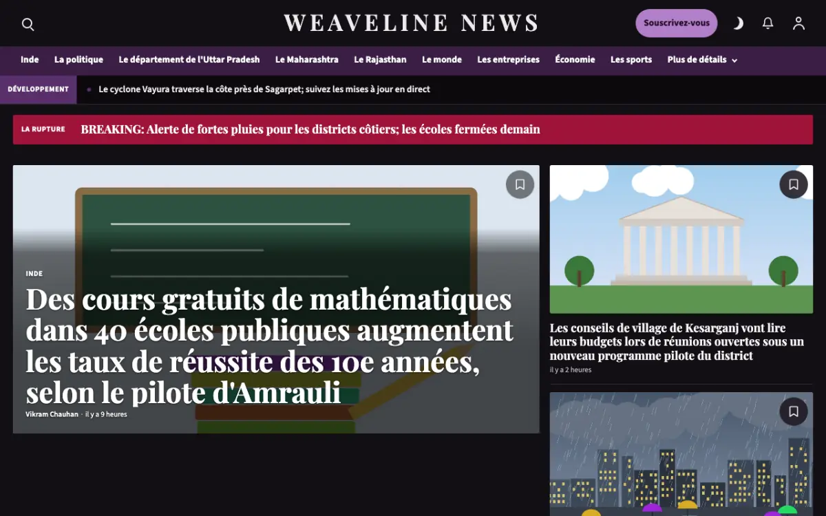 Weaveline — modèle de site web Actualités Générales, vue sur ordinateur