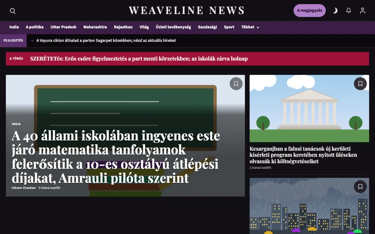 Weaveline — Általános: hírek weboldalsablon, asztali nézet