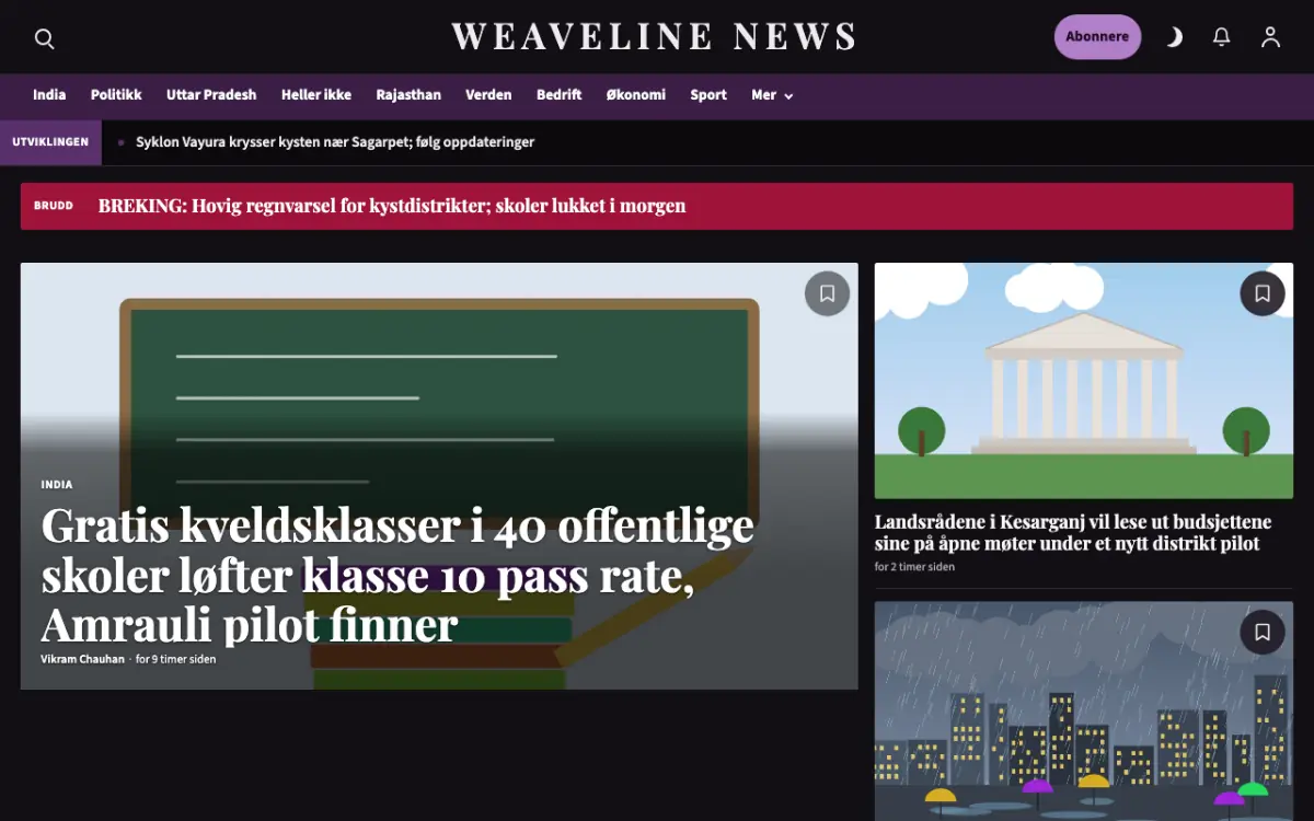 Weaveline – nettstedmal for Generelt News, skrivebordsvisning