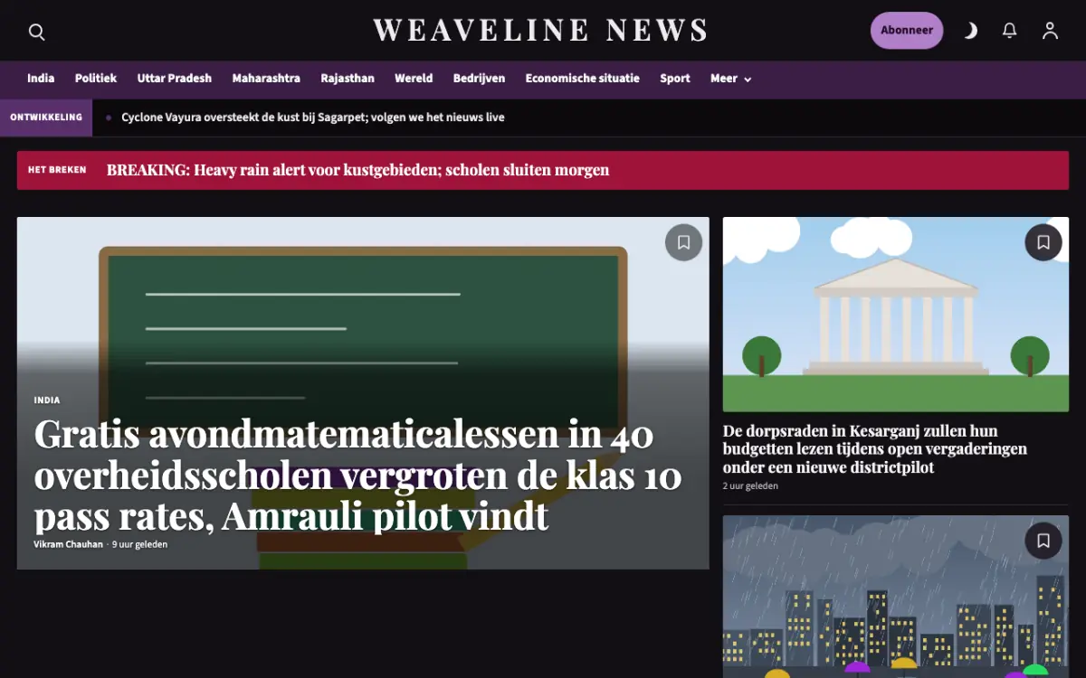 Weaveline – websitetemplate voor Algemeennieuws, desktopweergave