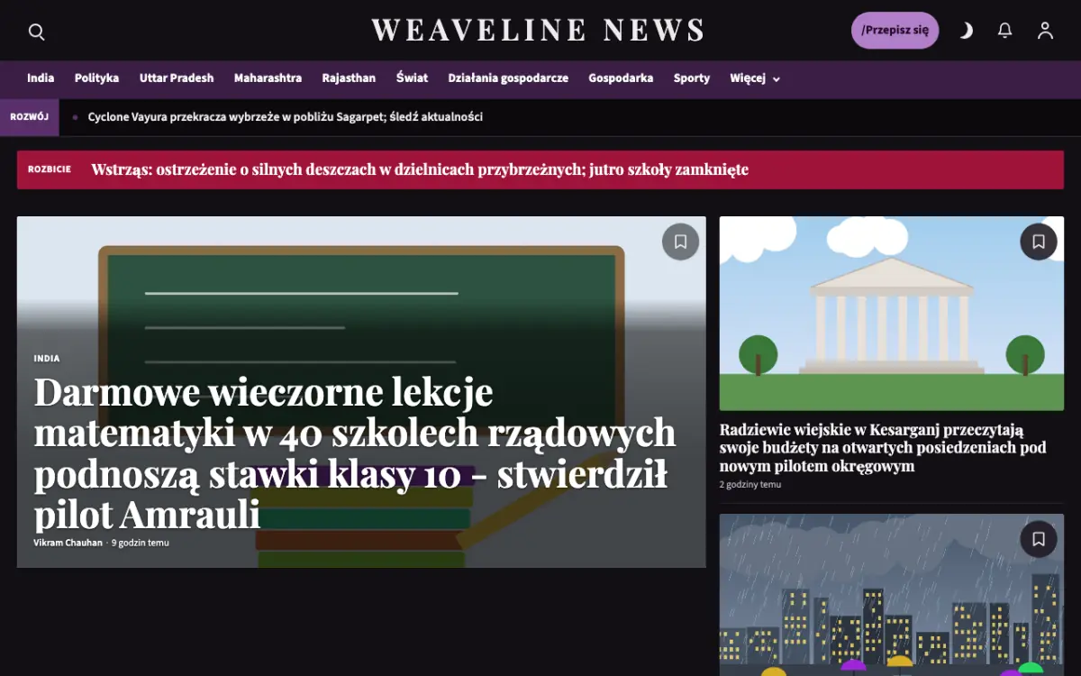 Weaveline – szablon strony (Ogólne: wiadomości), widok na komputerze