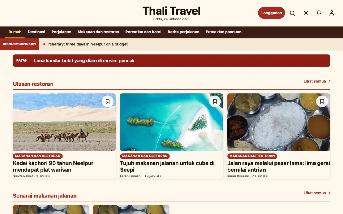 Forkroute — templat laman web Berita Pelancongan, paparan desktop