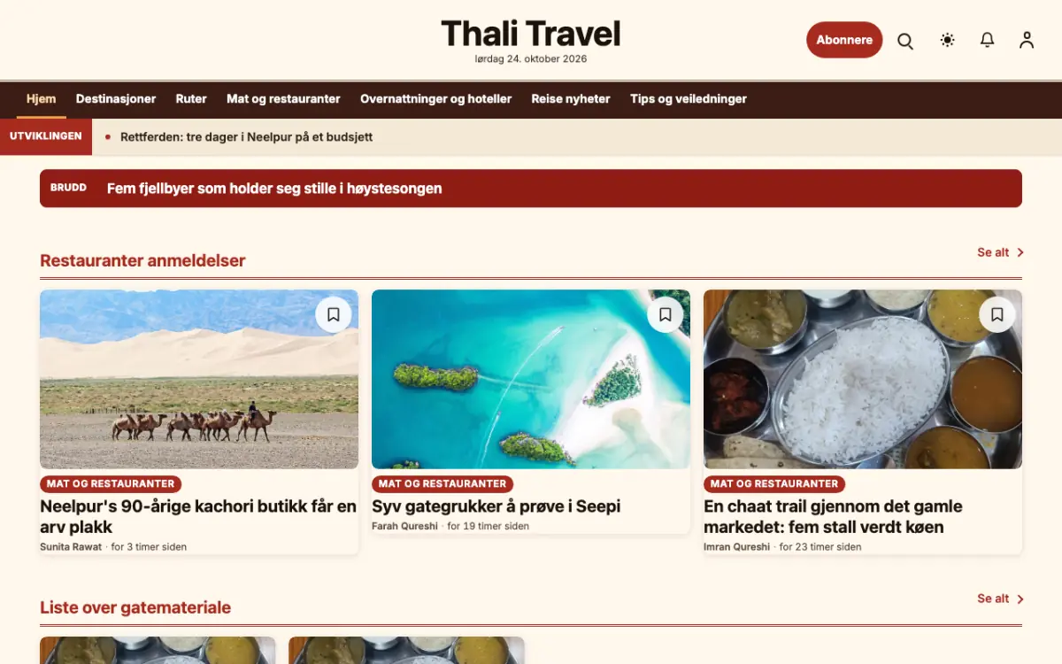 Forkroute – nettstedmal for Reise News, skrivebordsvisning