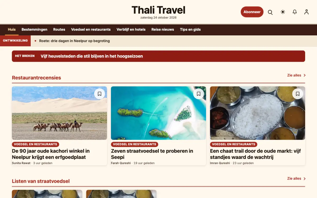 Forkroute – websitetemplate voor Reizennieuws, desktopweergave