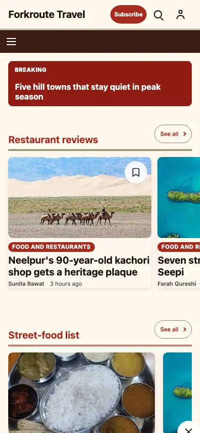 Forkroute — Travel News app, phone view