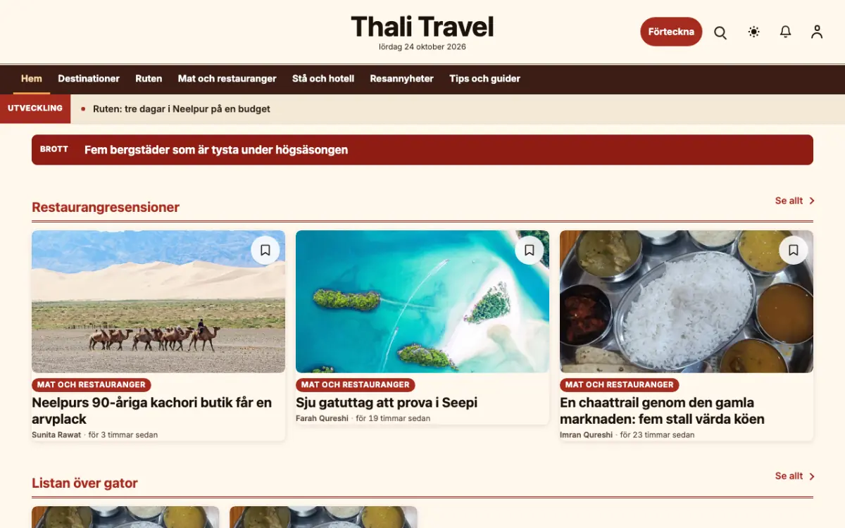 Forkroute – webbplatsmall för Resor News, skrivbordsvy