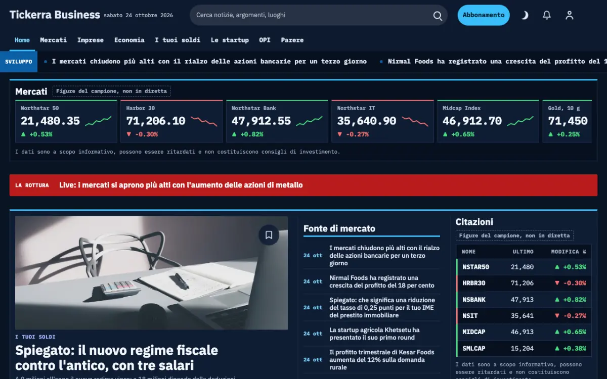 Tickerra – template di sito per News Economia, vista desktop