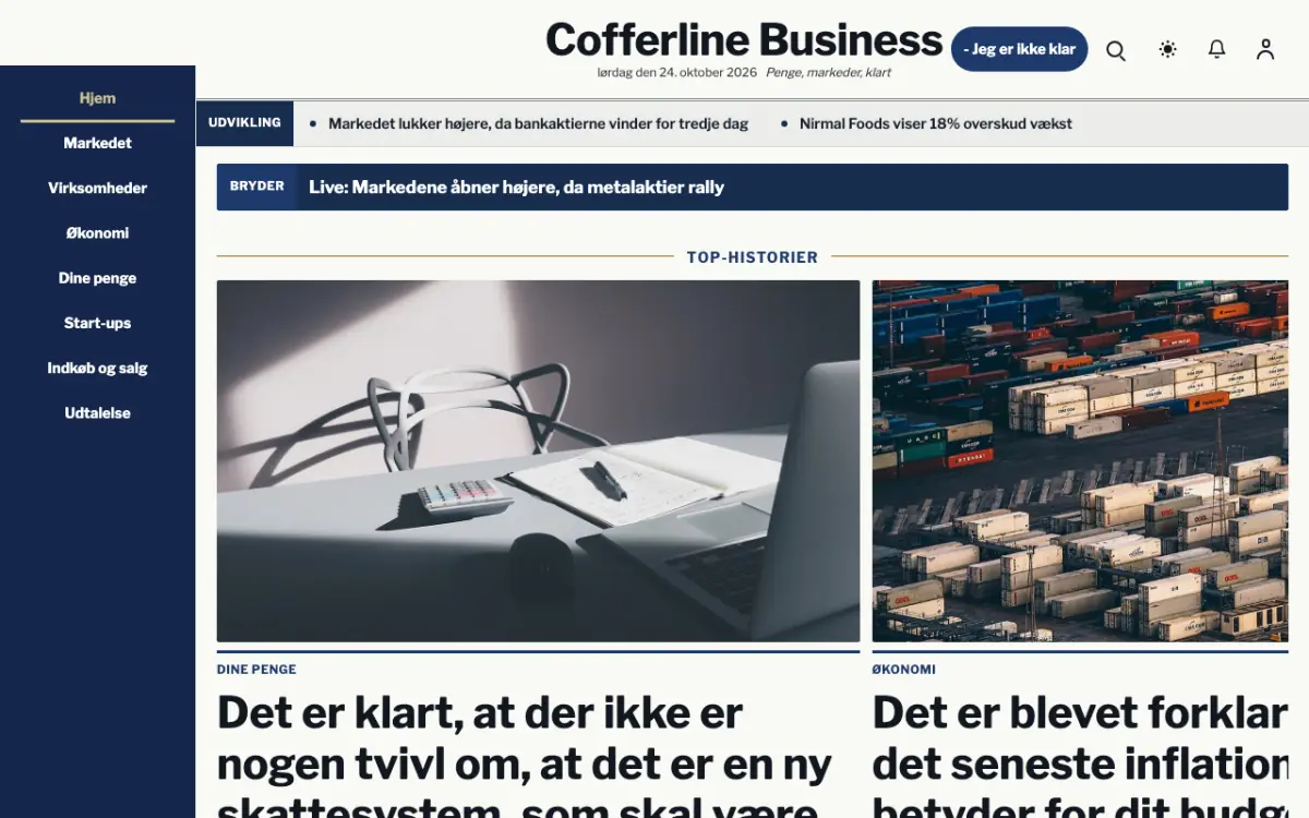 Cofferline – hjemmesideskabelon til Erhverv News, skrivebordsvisning