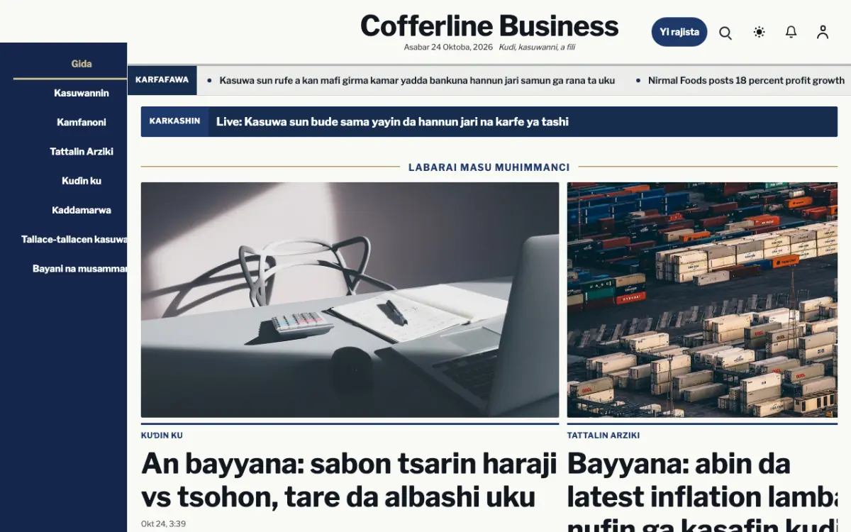 Cofferline — samfurin shafin yanar gizo na Labaran Kasuwanci, hangen kwamfuta