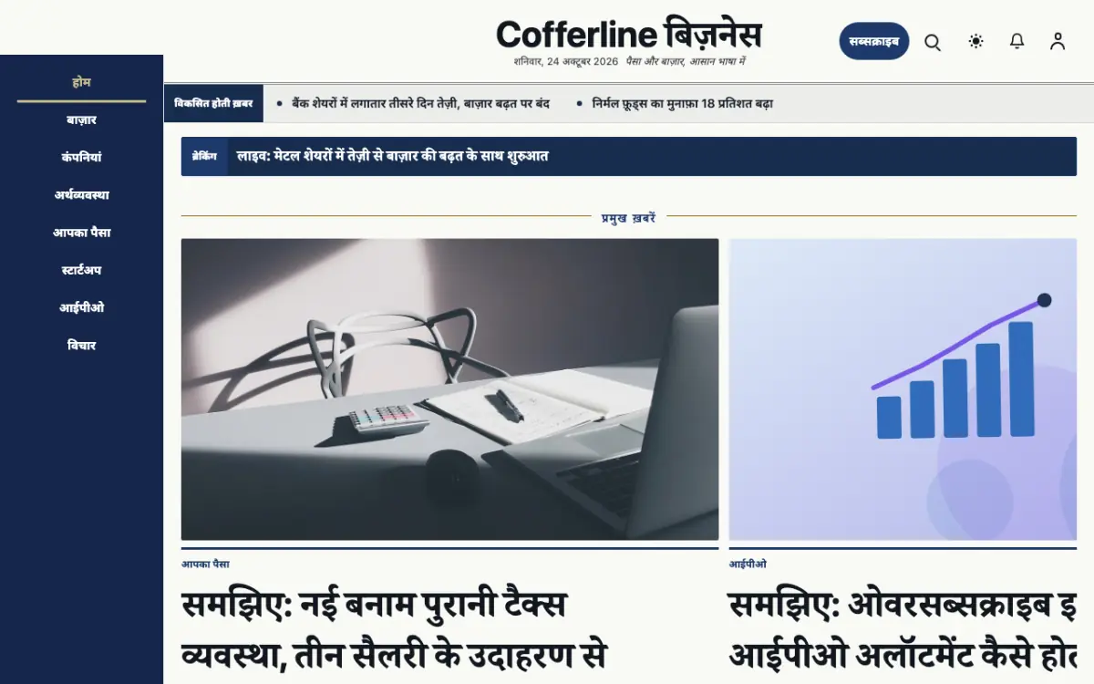 Cofferline — बिज़नेस न्यूज़ वेबसाइट टेम्पलेट, डेस्कटॉप व्यू