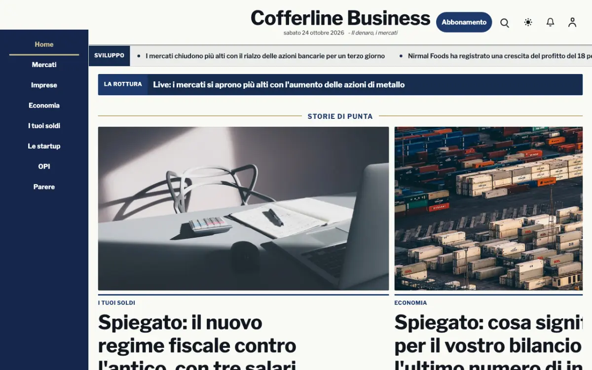 Cofferline – template di sito per News Economia, vista desktop