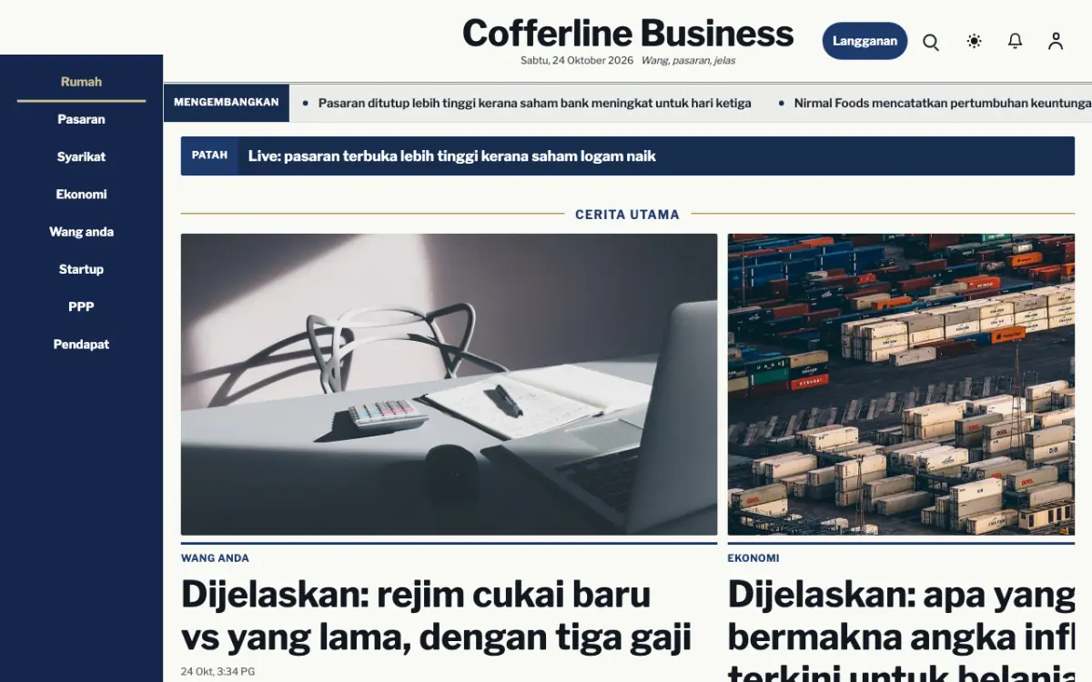 Cofferline — templat laman web Berita Perniagaan, paparan desktop