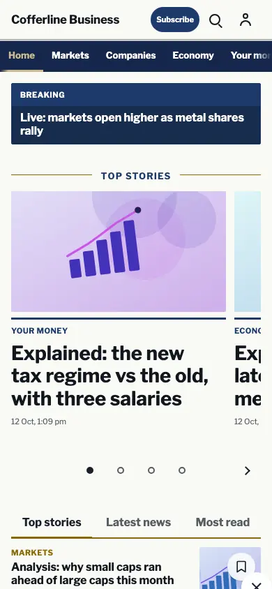Cofferline — Business News app, phone view