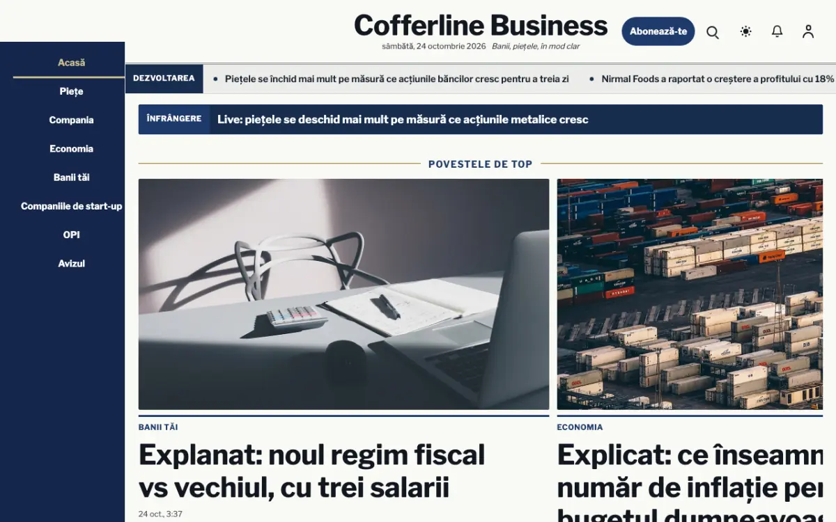 Cofferline – șablon de site pentru Știri Business, vedere pe desktop