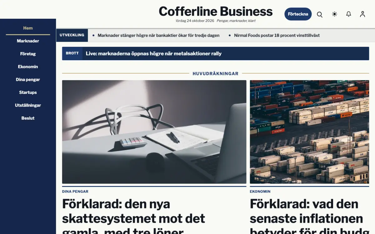 Cofferline – webbplatsmall för Ekonomi News, skrivbordsvy