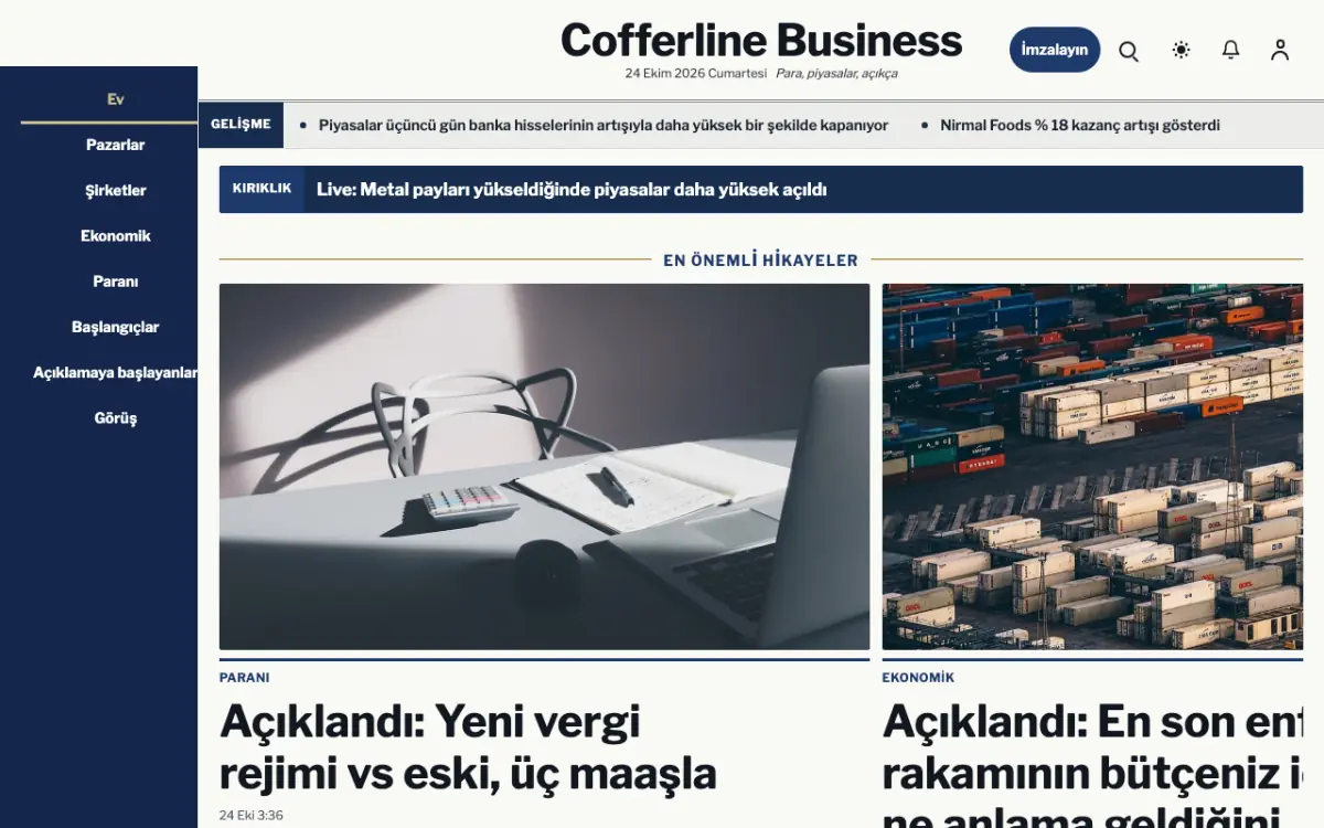 Cofferline — İş Dünyası Haberleri web sitesi şablonu, masaüstü görünümü