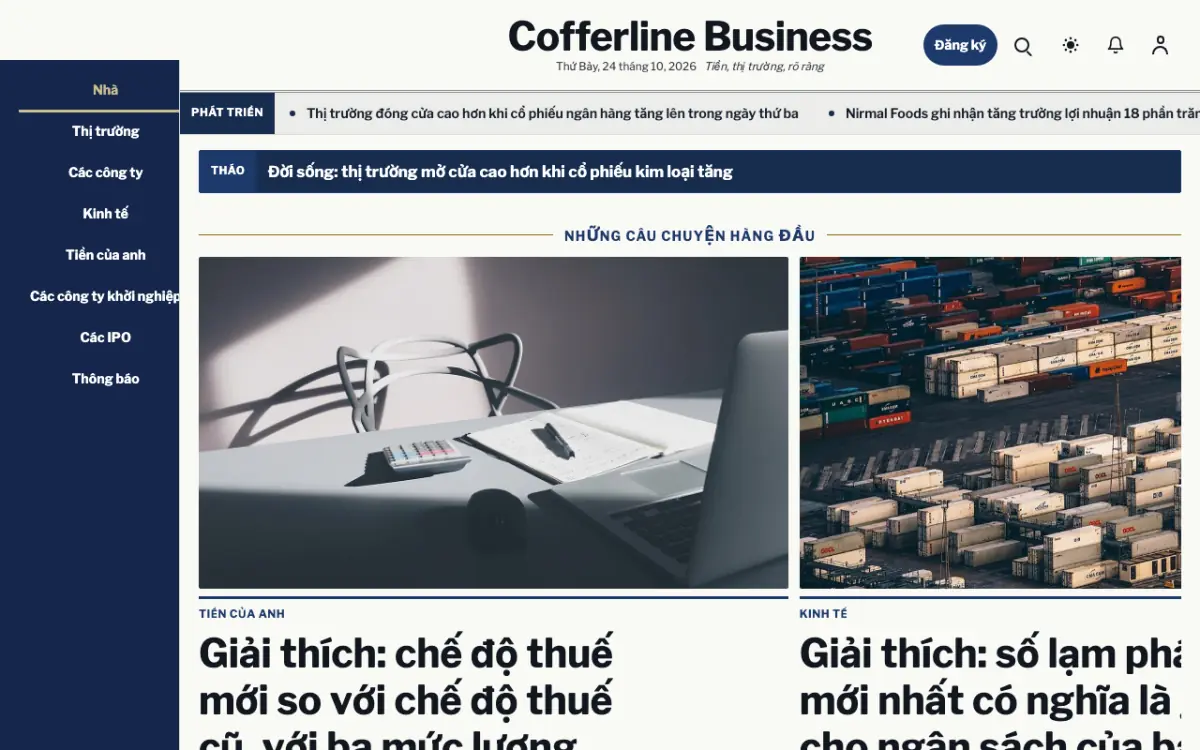 Cofferline — mẫu website Tin Kinh doanh, giao diện máy tính
