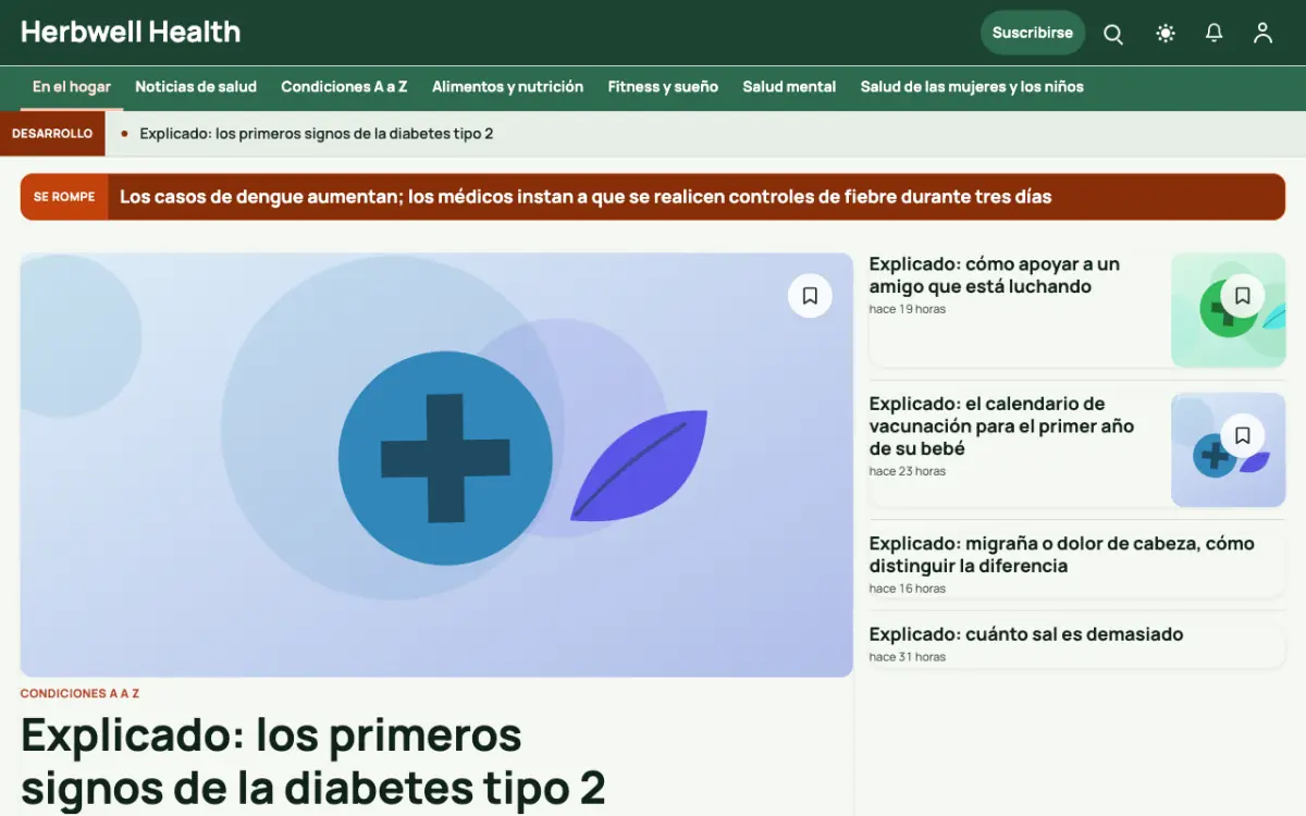 Herbwell — plantilla de sitio web de Noticias de Salud, vista de escritorio
