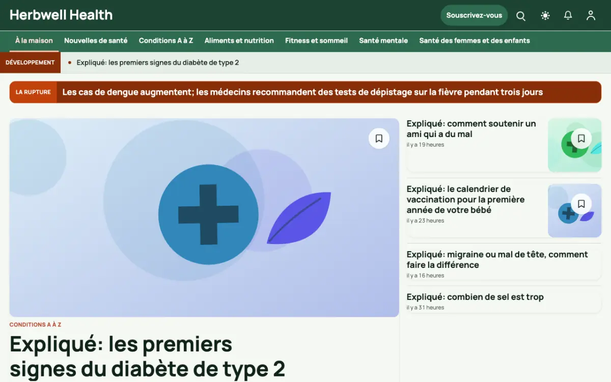 Herbwell — modèle de site web Actualités Santé, vue sur ordinateur
