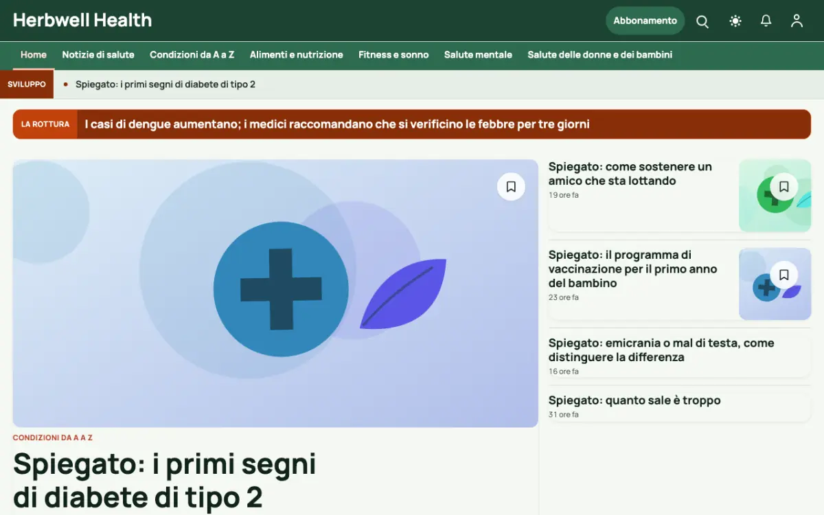 Herbwell – template di sito per News Salute, vista desktop