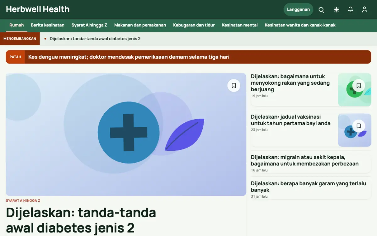 Herbwell — templat laman web Berita Kesihatan, paparan desktop