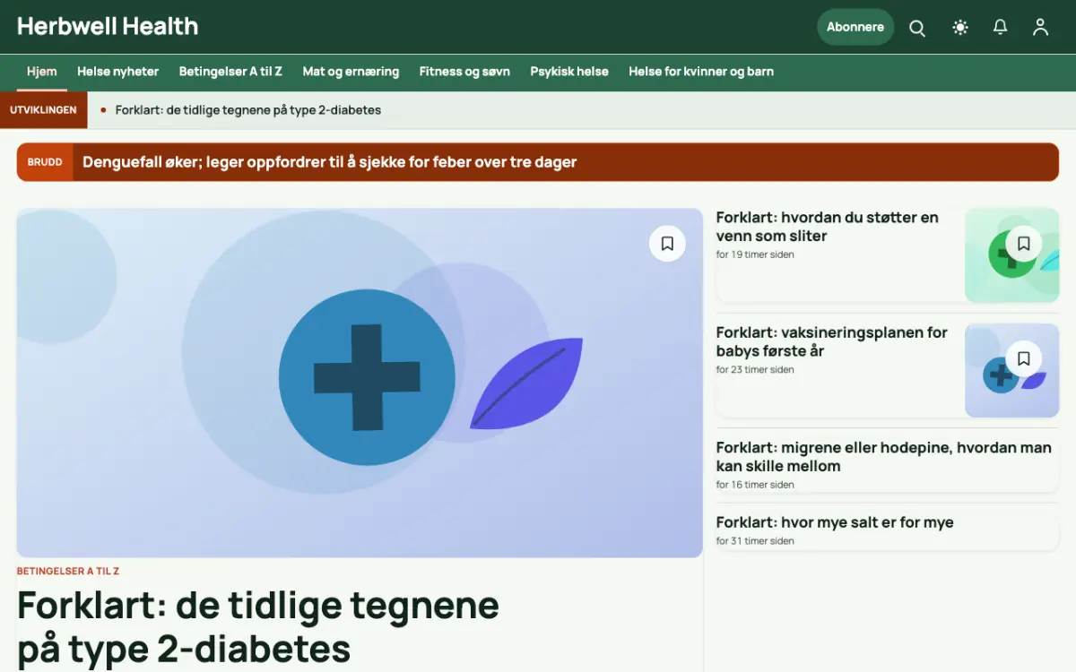Herbwell – nettstedmal for Helse News, skrivebordsvisning
