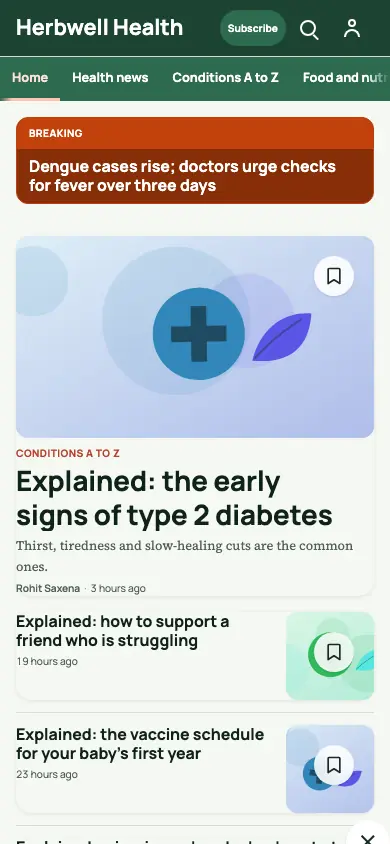 Herbwell — Health News app, phone view