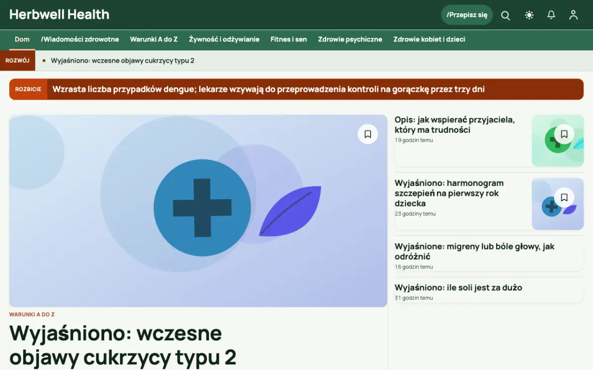 Herbwell – szablon strony (Zdrowie: wiadomości), widok na komputerze
