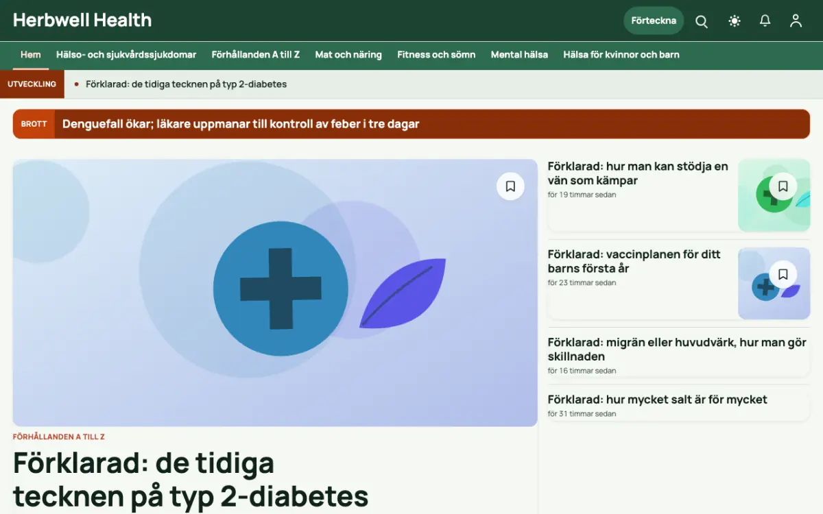 Herbwell – webbplatsmall för Hälsa News, skrivbordsvy