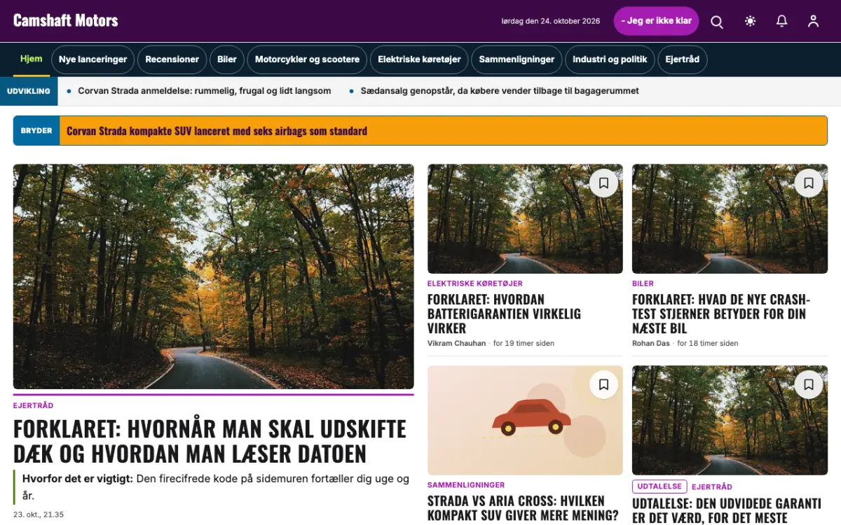 Camshaft – hjemmesideskabelon til Biler News, skrivebordsvisning