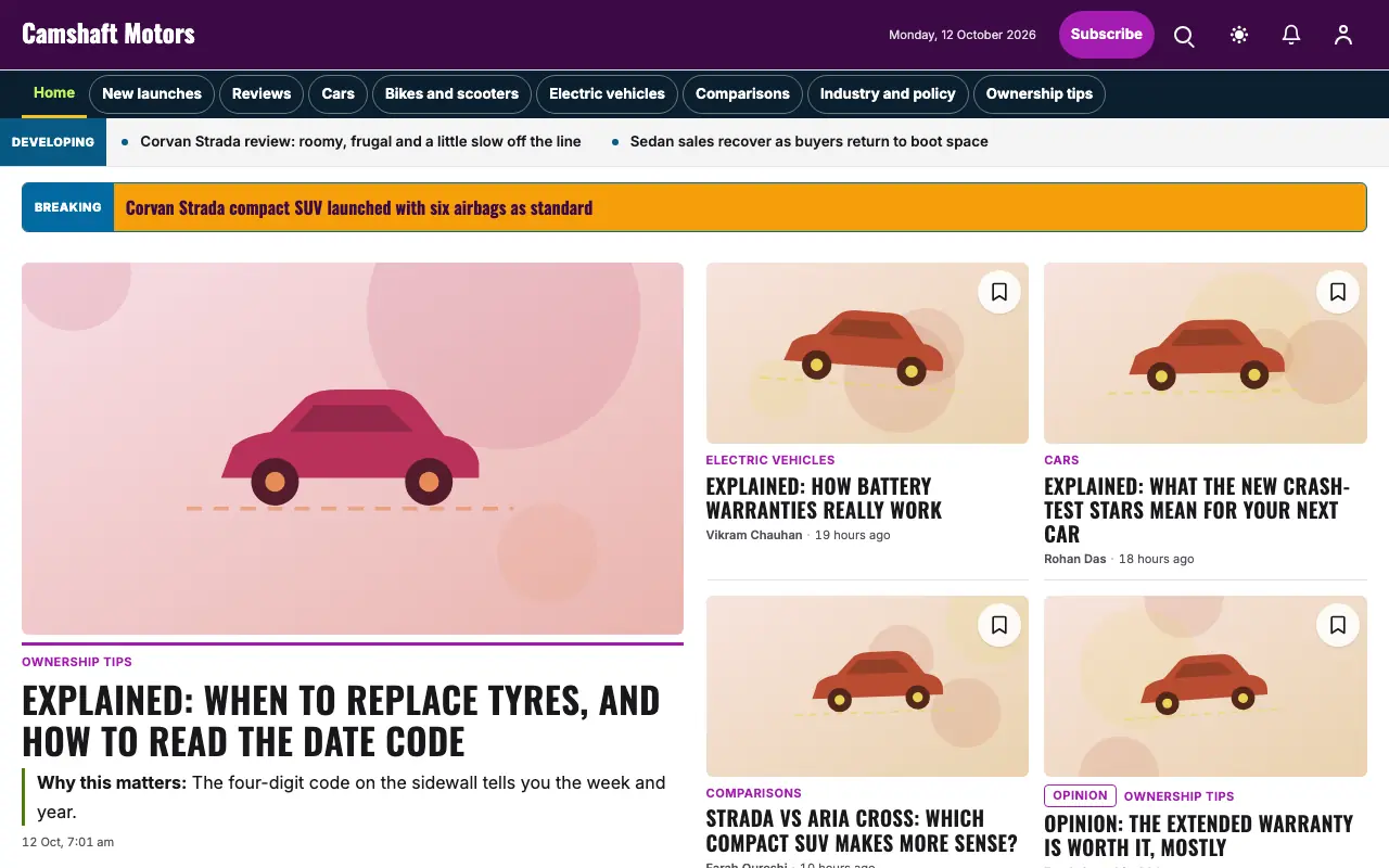Camshaft — Automotive News website template, full desktop view