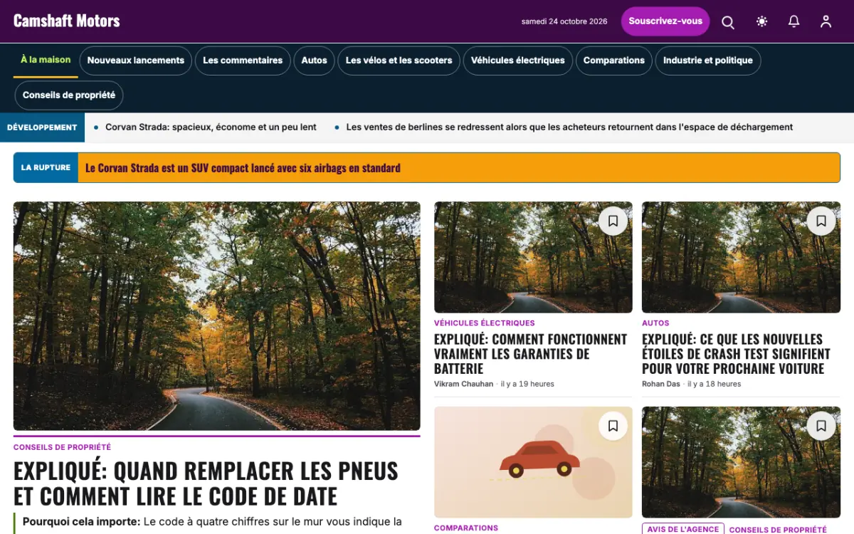Camshaft — modèle de site web Actualités Automobile, vue sur ordinateur