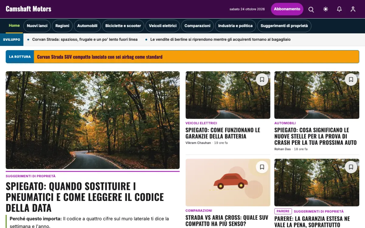 Camshaft – template di sito per News Motori, vista desktop