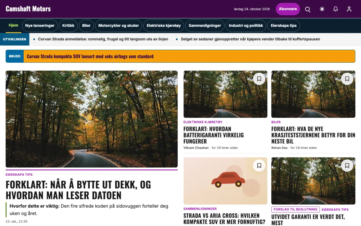Camshaft – nettstedmal for Bil News, skrivebordsvisning