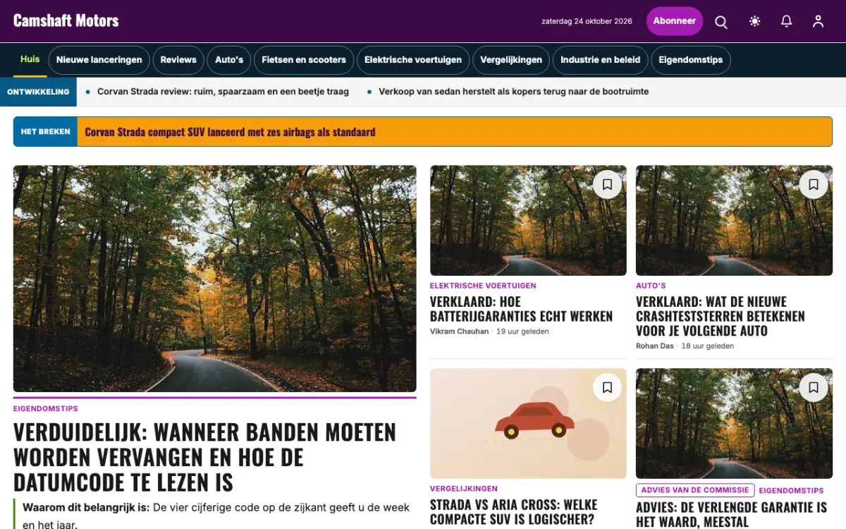 Camshaft – websitetemplate voor Autonieuws, desktopweergave