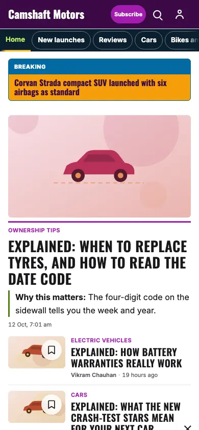 Camshaft — Automotive News app, phone view
