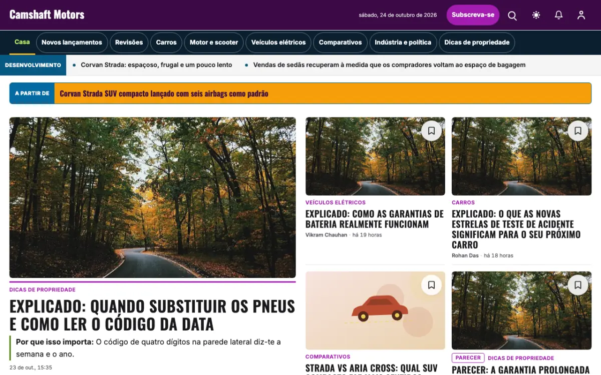 Camshaft — modelo de site de Notícias de Automotivo, visualização em desktop