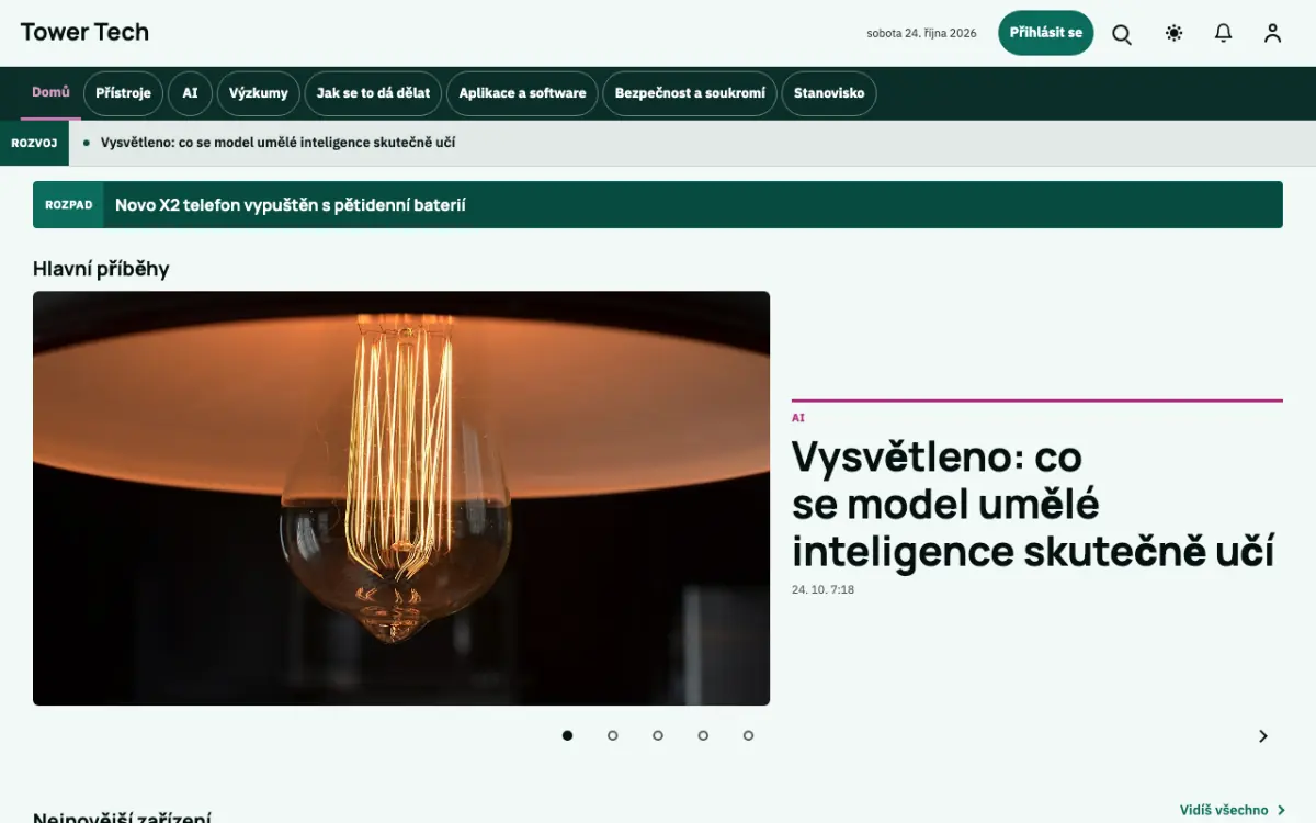 Tower — šablona webu v kategorii Technologie: zprávy, zobrazení na počítači