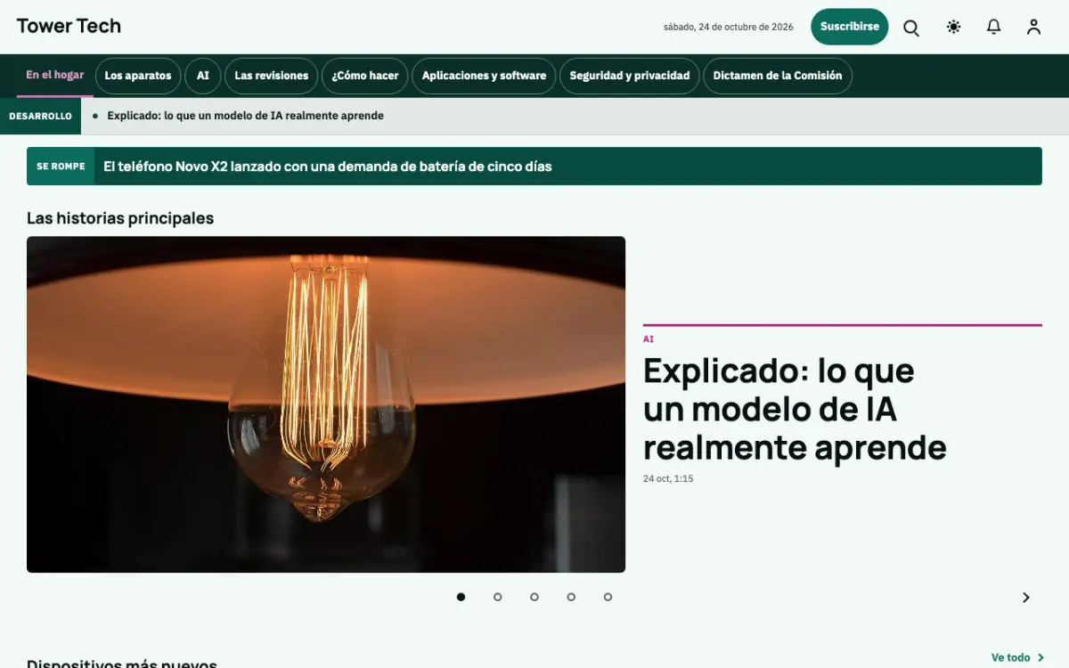Tower — plantilla de sitio web de Noticias de Tecnología, vista de escritorio