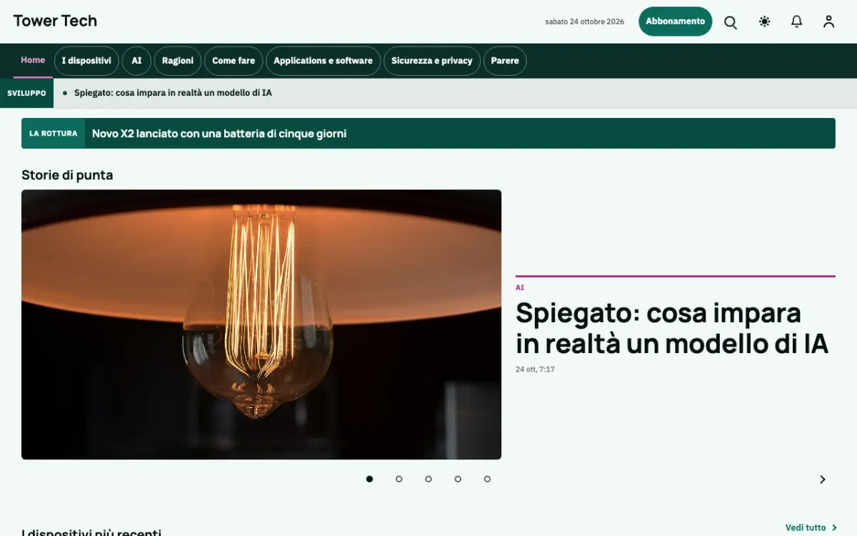 Tower – template di sito per News Tecnologia, vista desktop