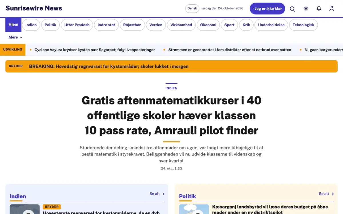 Sunrisewire – hjemmesideskabelon til Generelt News, skrivebordsvisning