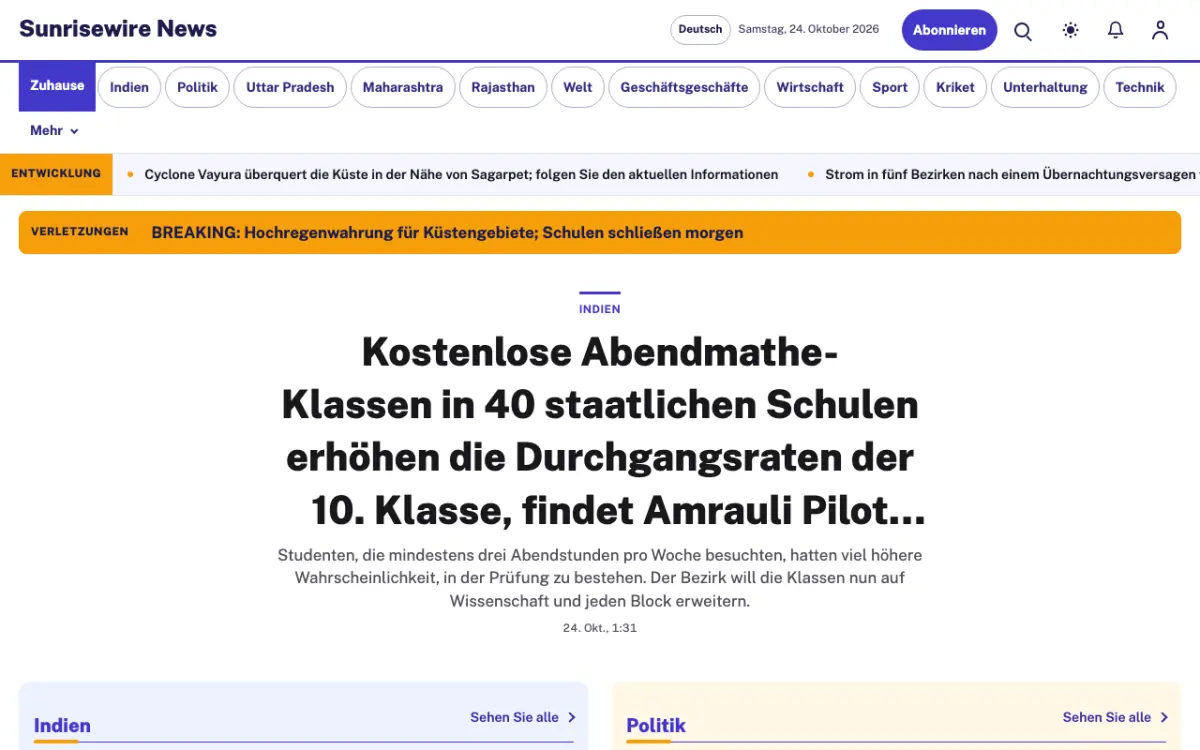 Sunrisewire – Website-Vorlage für Allgemein-News, Desktop-Ansicht