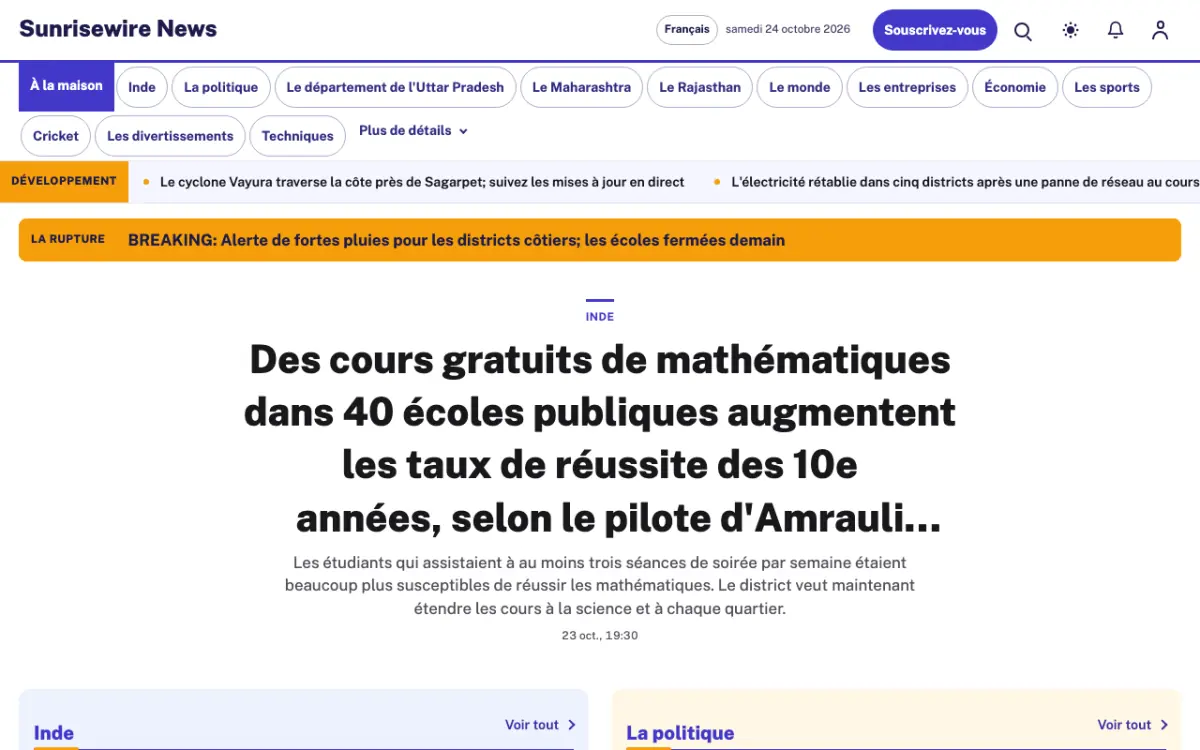 Sunrisewire — modèle de site web Actualités Générales, vue sur ordinateur