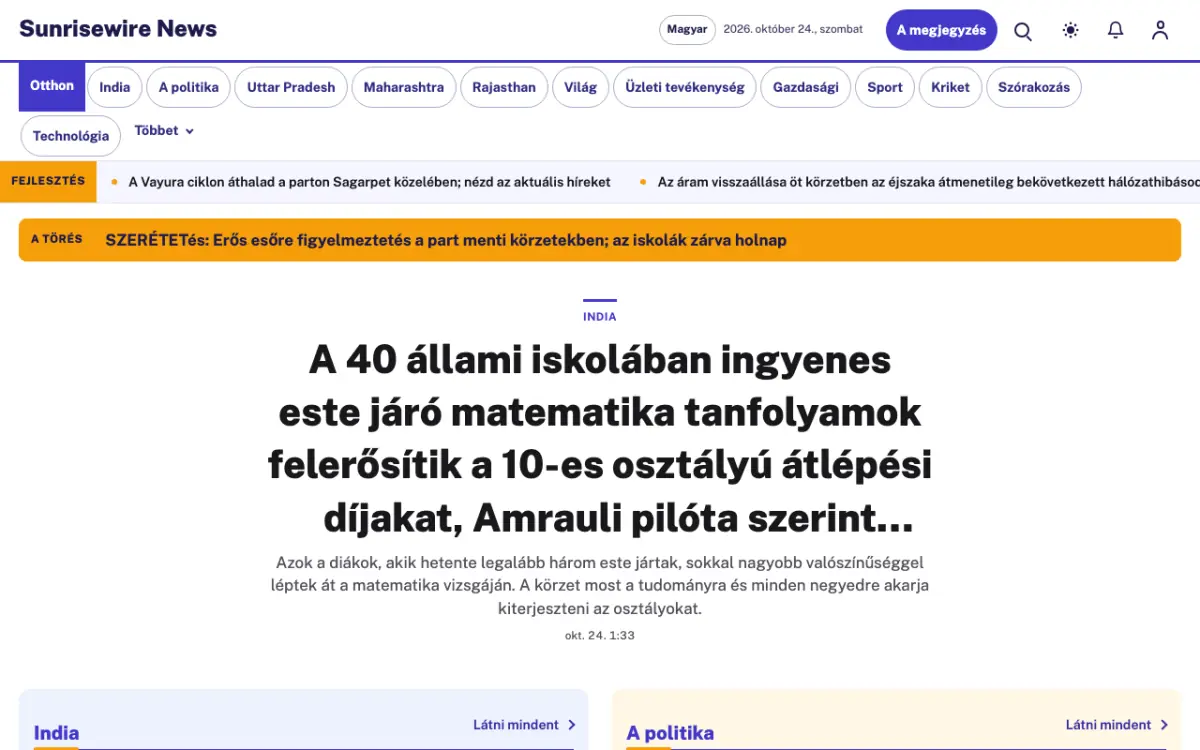 Sunrisewire — Általános: hírek weboldalsablon, asztali nézet