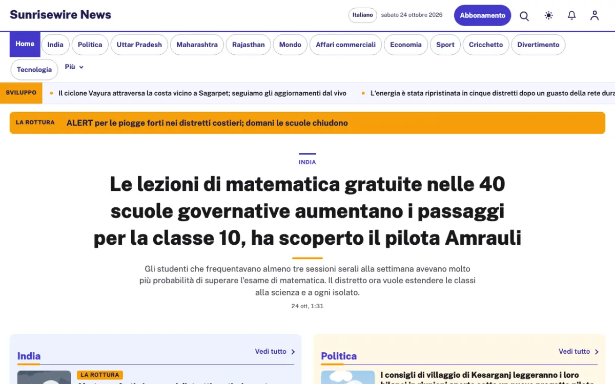 Sunrisewire – template di sito per News Generali, vista desktop