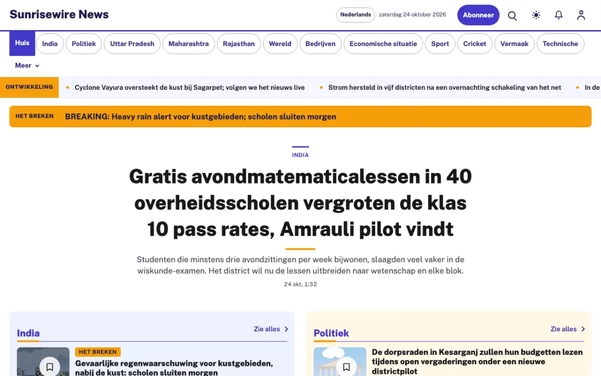 Sunrisewire – websitetemplate voor Algemeennieuws, desktopweergave