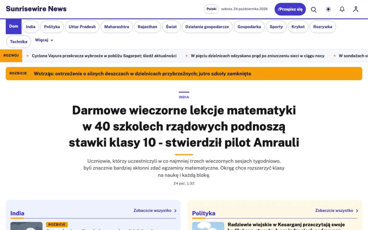 Sunrisewire – szablon strony (Ogólne: wiadomości), widok na komputerze