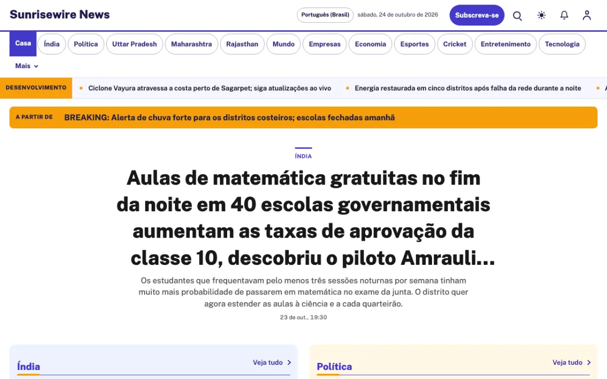 Sunrisewire — modelo de site de Notícias de Gerais, visualização em desktop