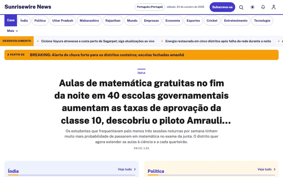Sunrisewire — modelo de site de Notícias de Gerais, vista em computador
