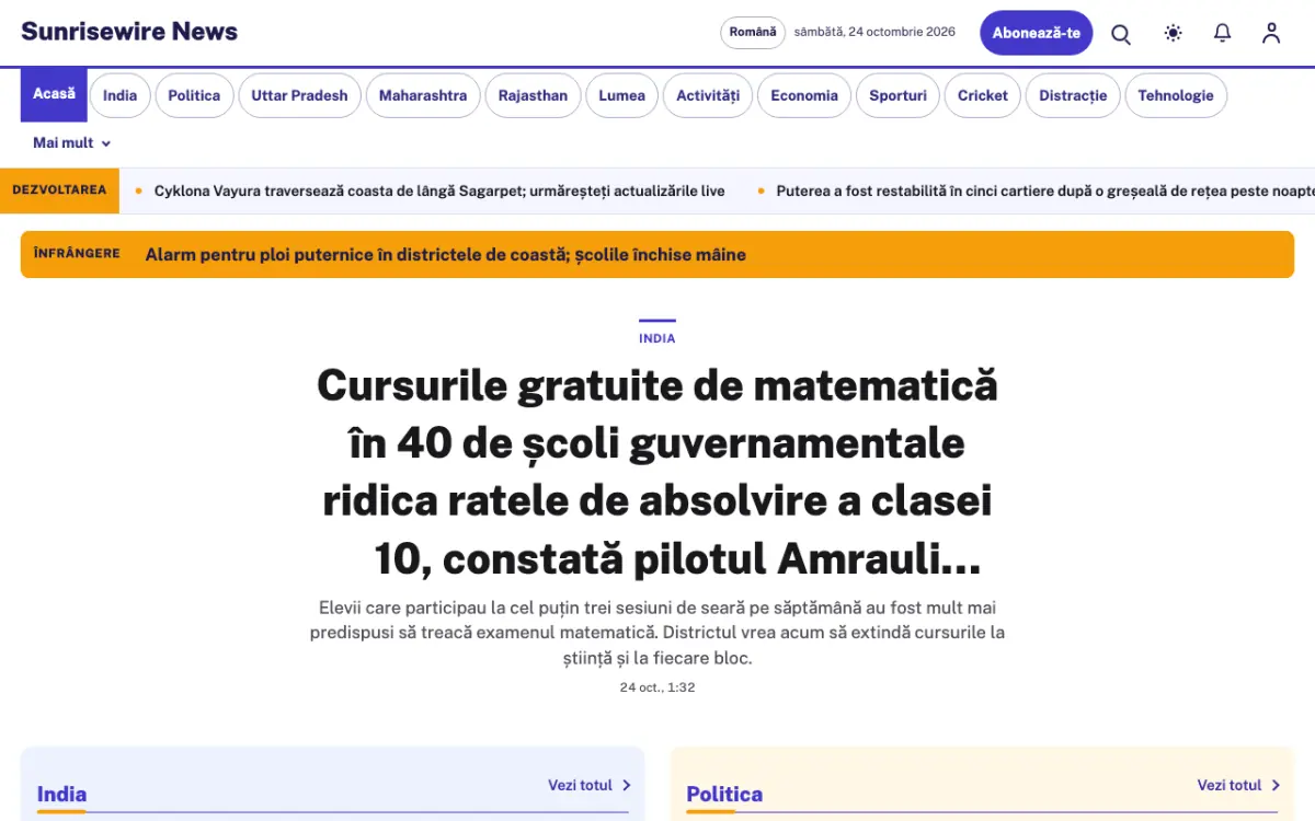 Sunrisewire – șablon de site pentru Știri Generale, vedere pe desktop